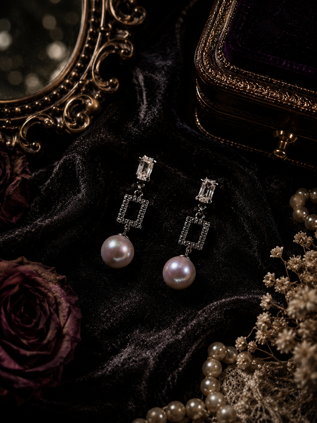 Moonlit Frame Edison Pearl Drop Earrings