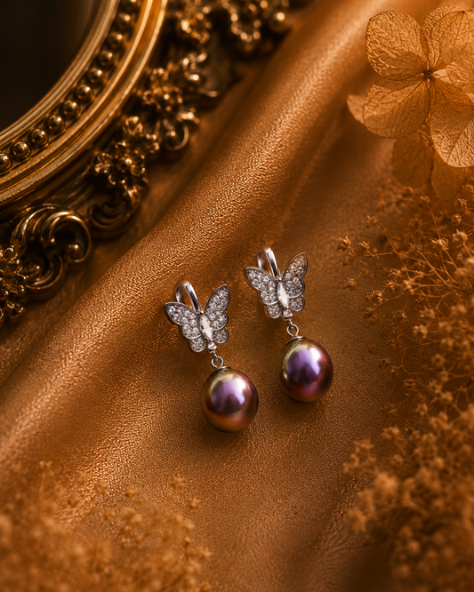 Butterfly Earrings with Baroque Pearl - Nature Inspired Jewelry