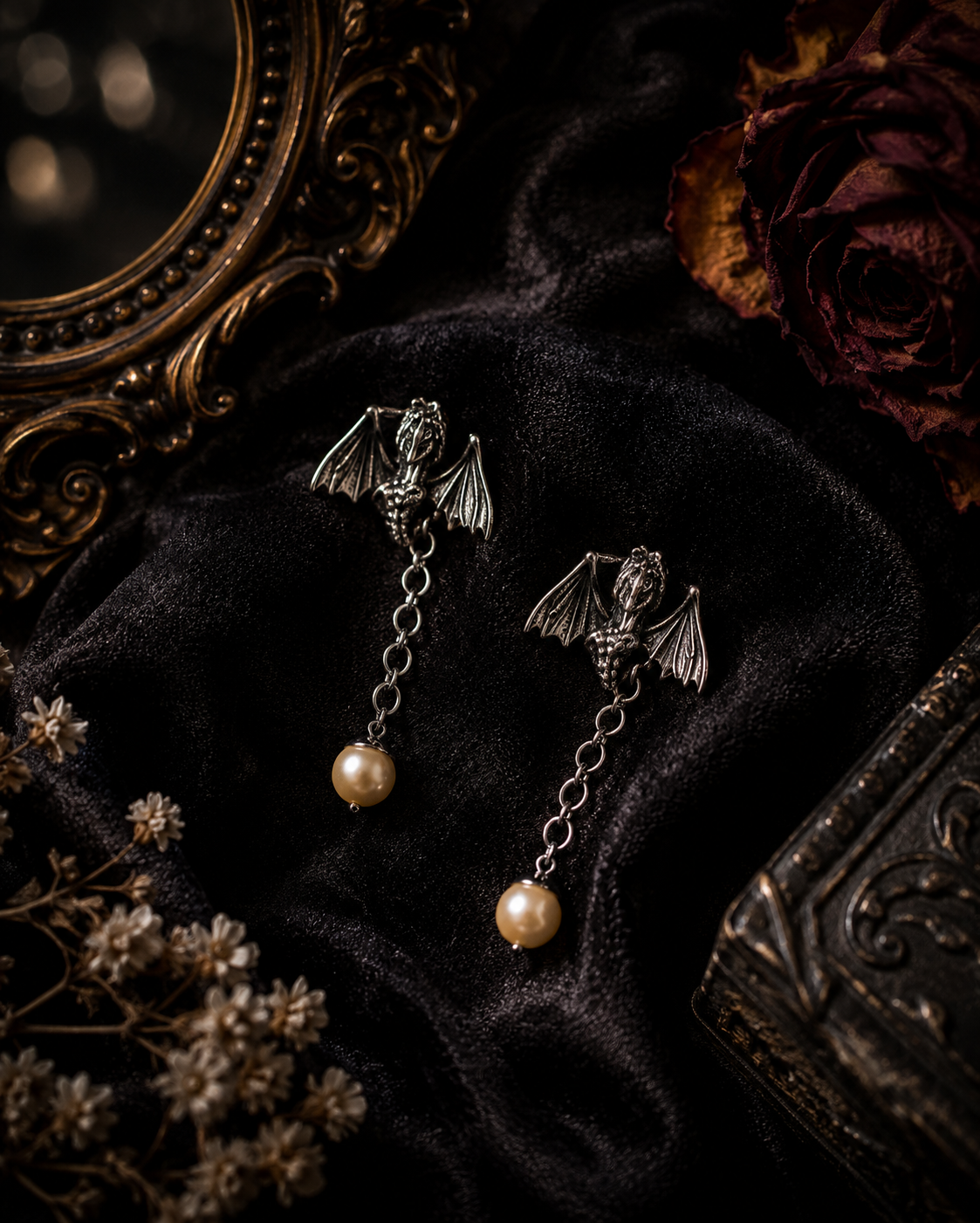 Natural Golden Saltwater Pearl Drop Dragon Earrings