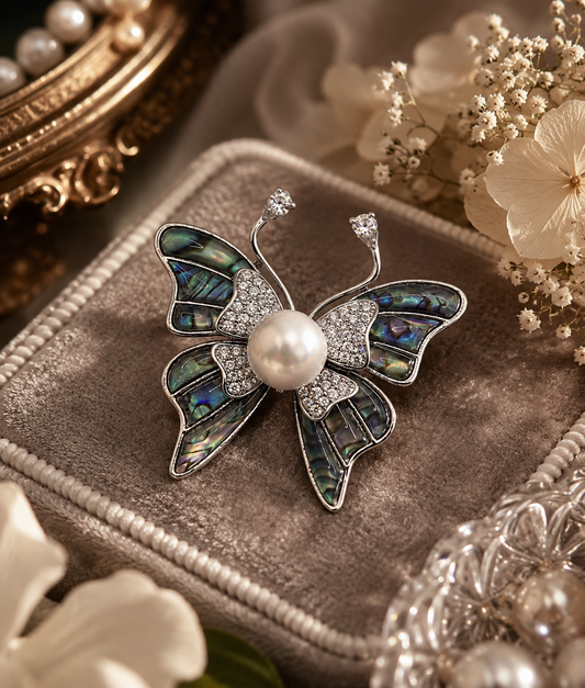 Enchanted Butterfly Pearl Brooch