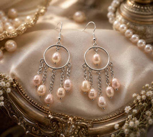 Multiple Pearl Large Dreamcatcher Hoop Dangle Earrings