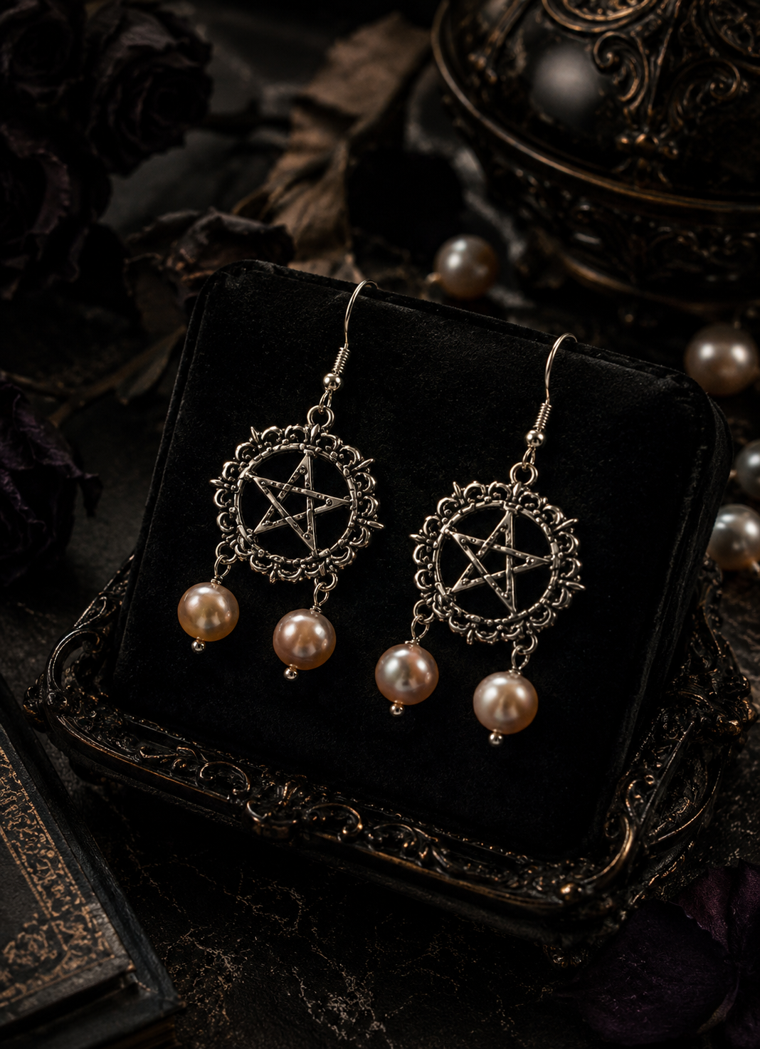 Mystical Double Pearl Pentagram Earrings - For the Modern Witch
