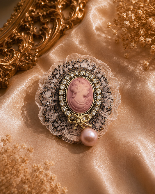 Pretty In Pink Pearl & Cameo Brooch and Hair Clip