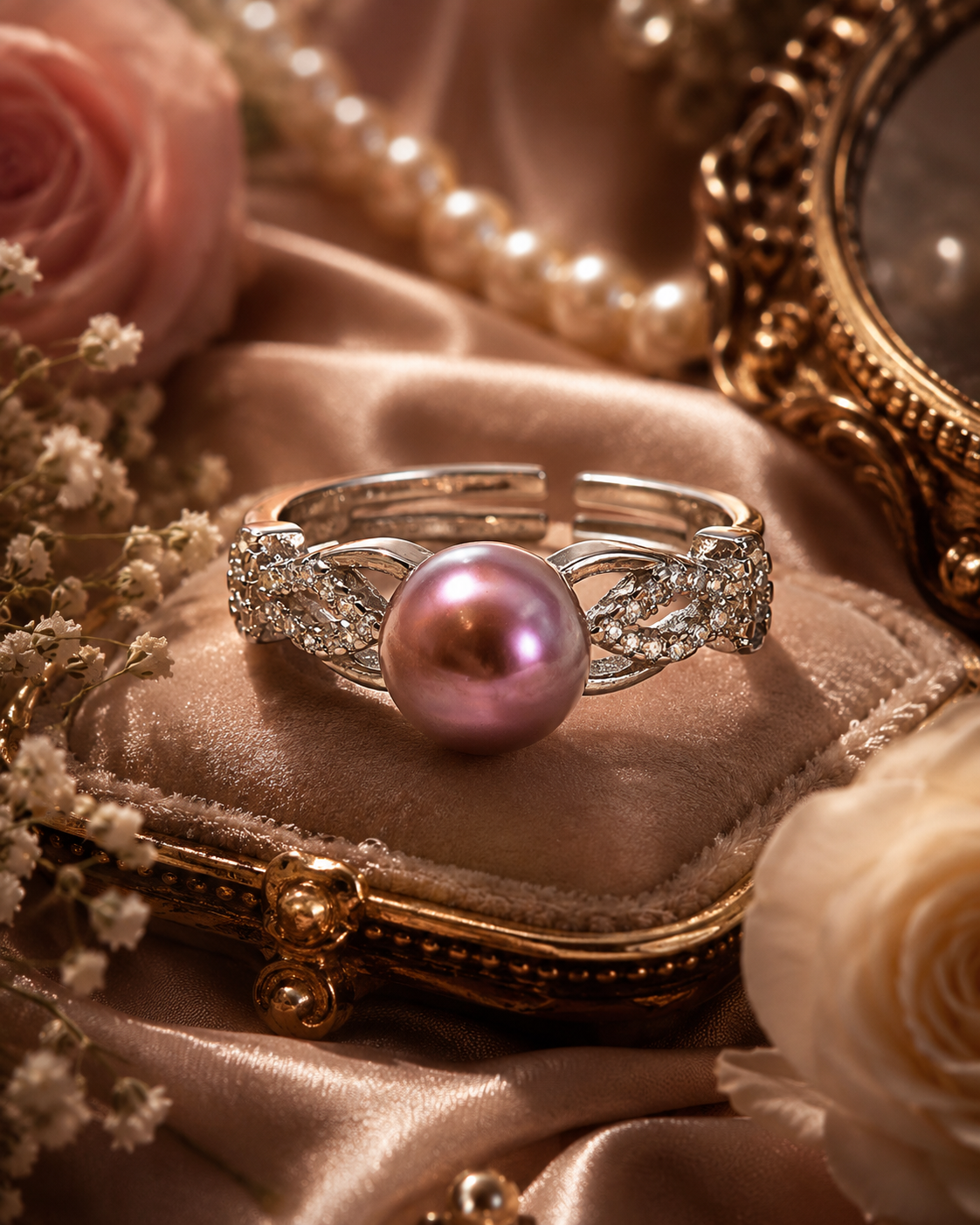 Elegant Sterling Silver Adjustable Pearl Ring