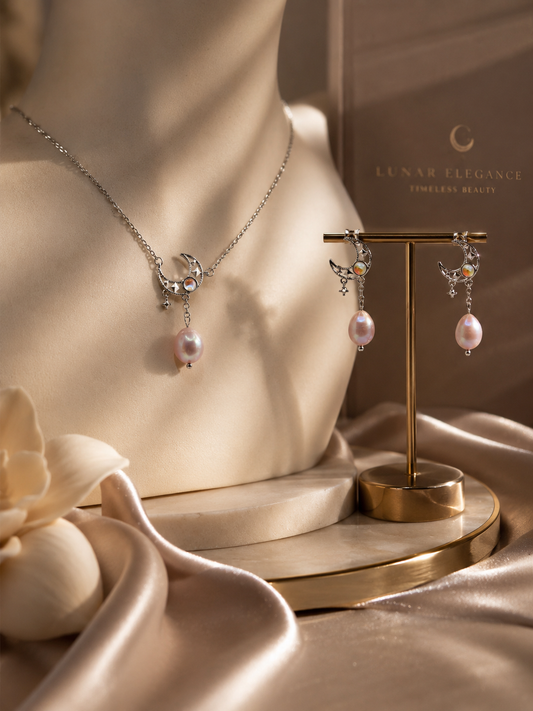 Lunar Whisper Pearl Earring & Necklace Set