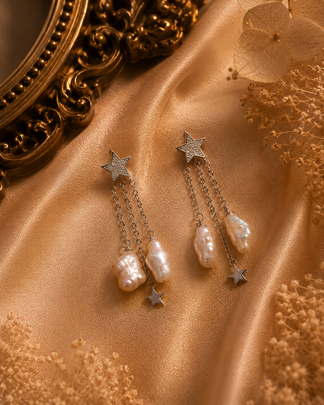 Double Star Pearl Sterling Silver Earrings
