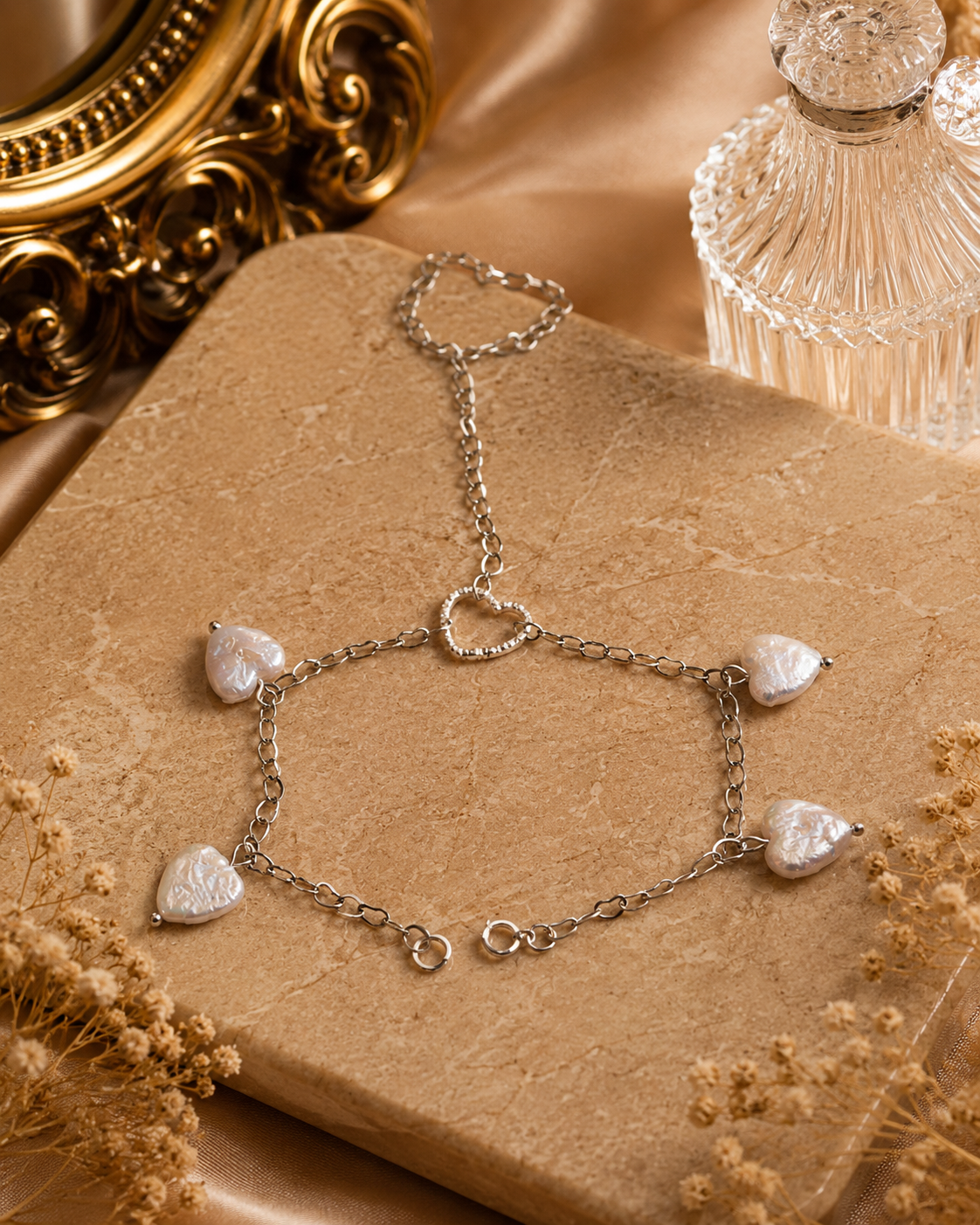 Forever Heart Pearl Hand & Ring Chain Bracelet