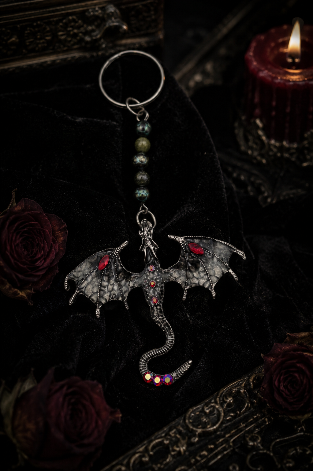 Dragon Pearl and Bloodstone Keychain