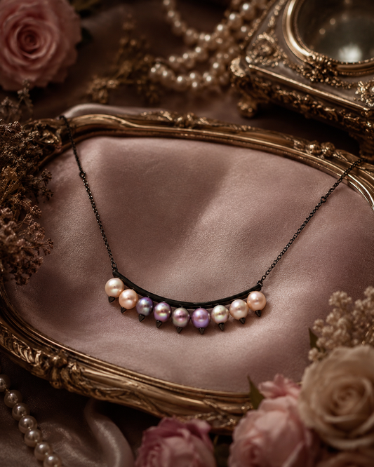 Black Spike Multi Pearl Necklace - Sterling Silver
