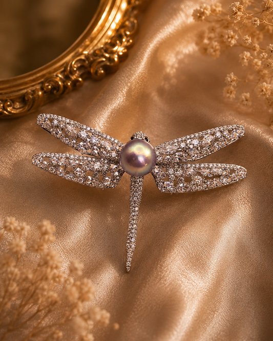 Whimsical Dragonfly Pearl Brooch - Nature-Inspired Jewelry