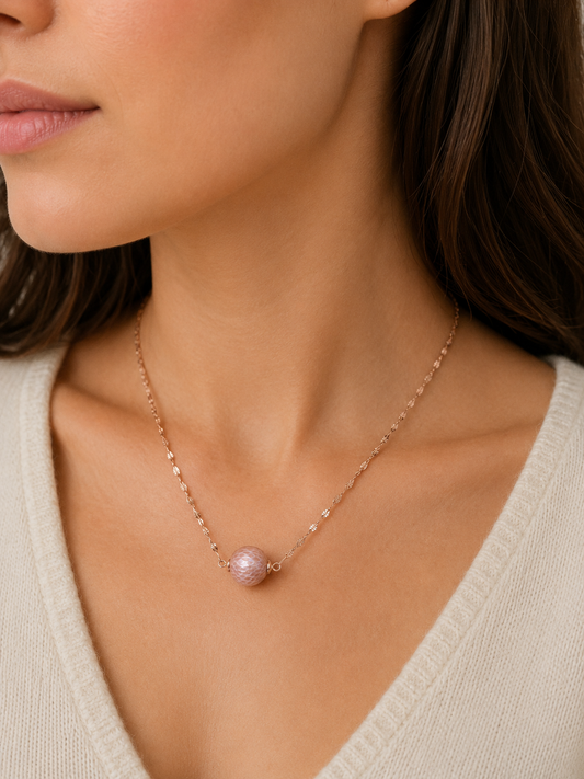 Elegant Rose Gold Floating Pearl Necklace — Carved Edison Pearl