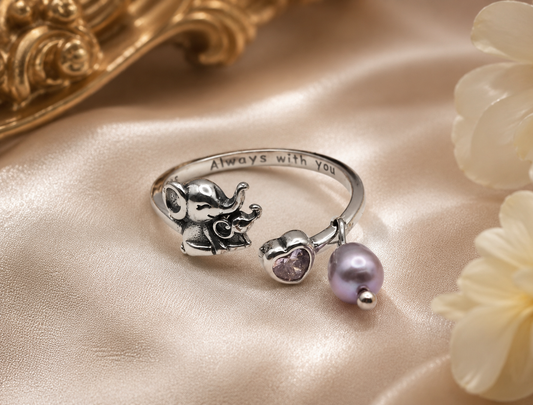 Mama & Baby Elephant Pearl Ring