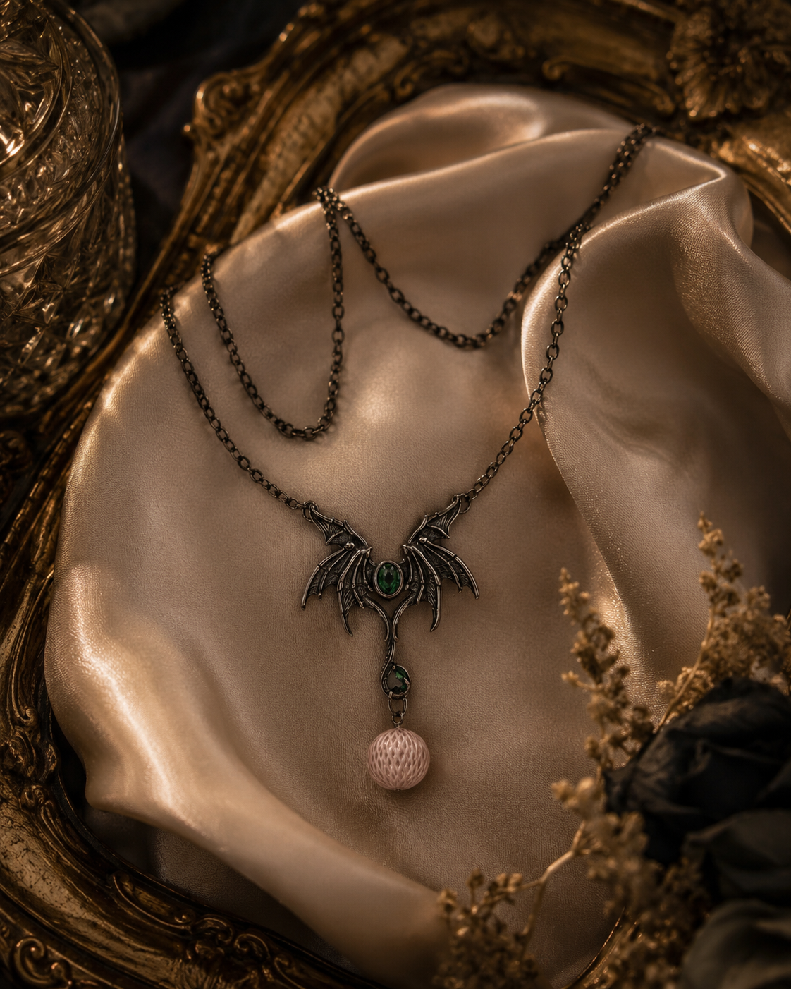 Dragon Wing Necklace — Carved Dragon Scale Edison Pearl