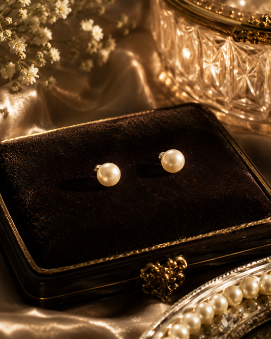 Gleaming Golden Saltwater Pearl Simple Stud Earrings
