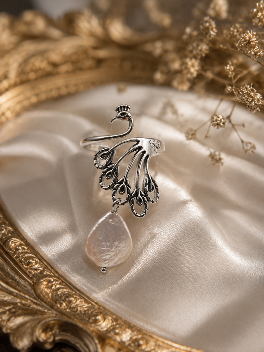 Pearl Peacock Vintage Plume Ring