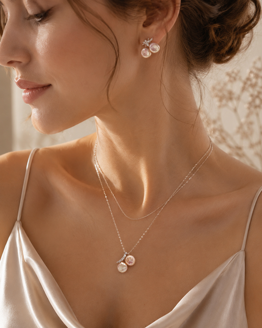 Button Pearl Butterfly Pendant and Earring Set