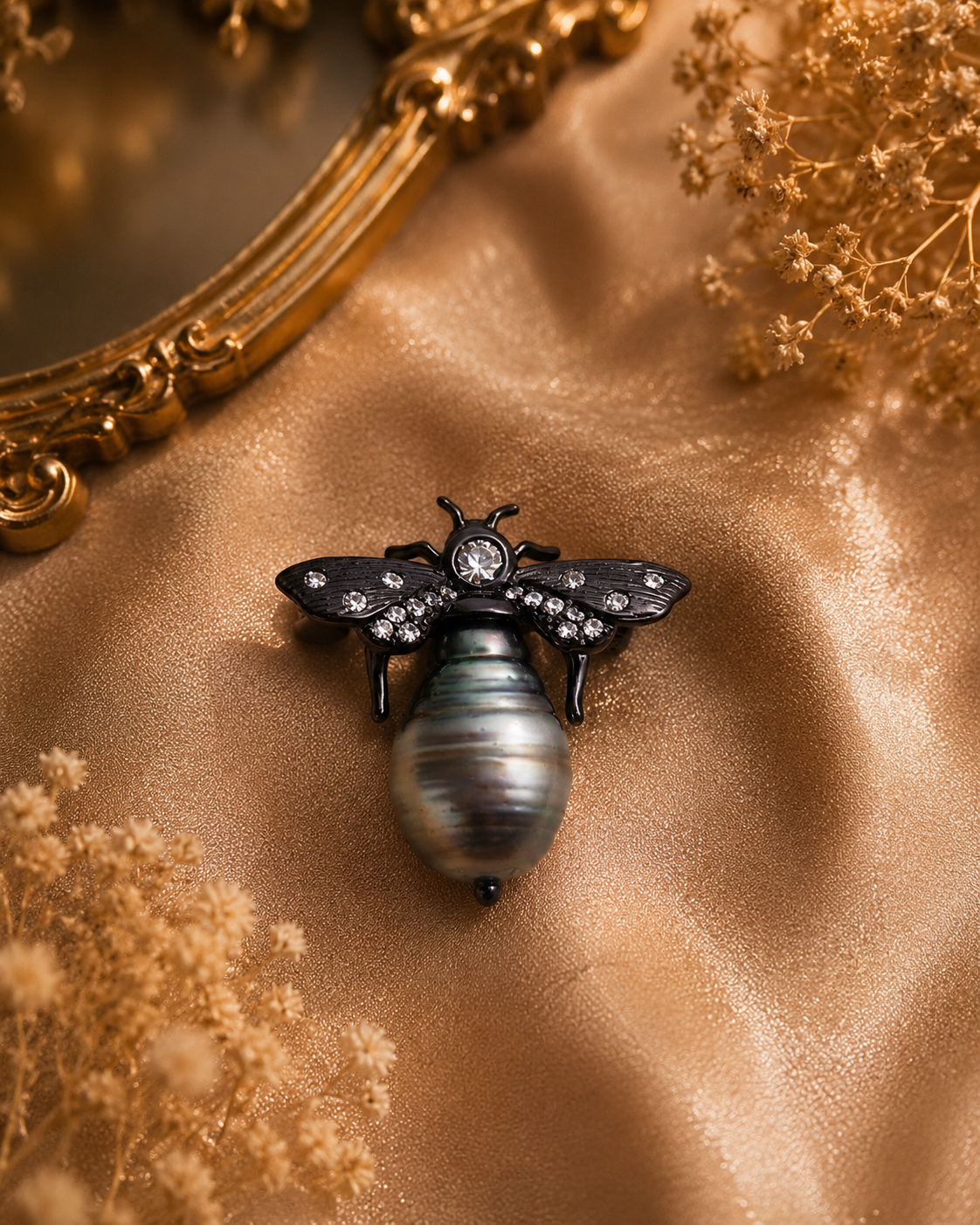 Black Tahitian Gothic Bug Pearl Pendant & Pin - Sterling Silver