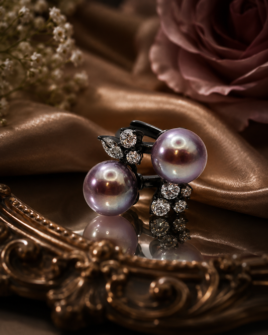 Double Edison Black Sparkle Ring - Sterling Silver