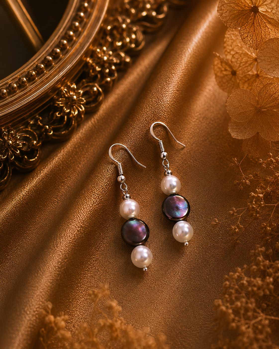 Pearl Drop Earrings with Mother Of Pearl Charm