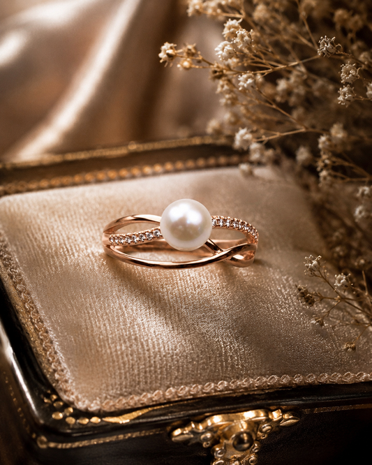 Rose Gold Saltwater Pearl Ring - Sterling Silver