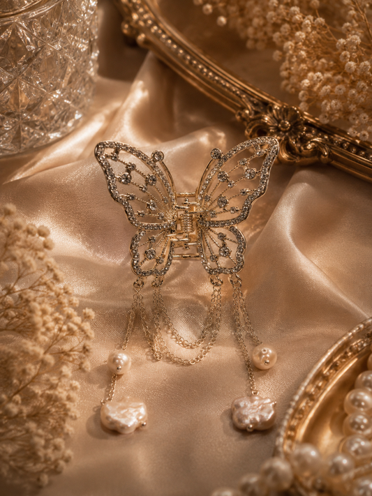Pearl Cascade Butterfly Hair Clip