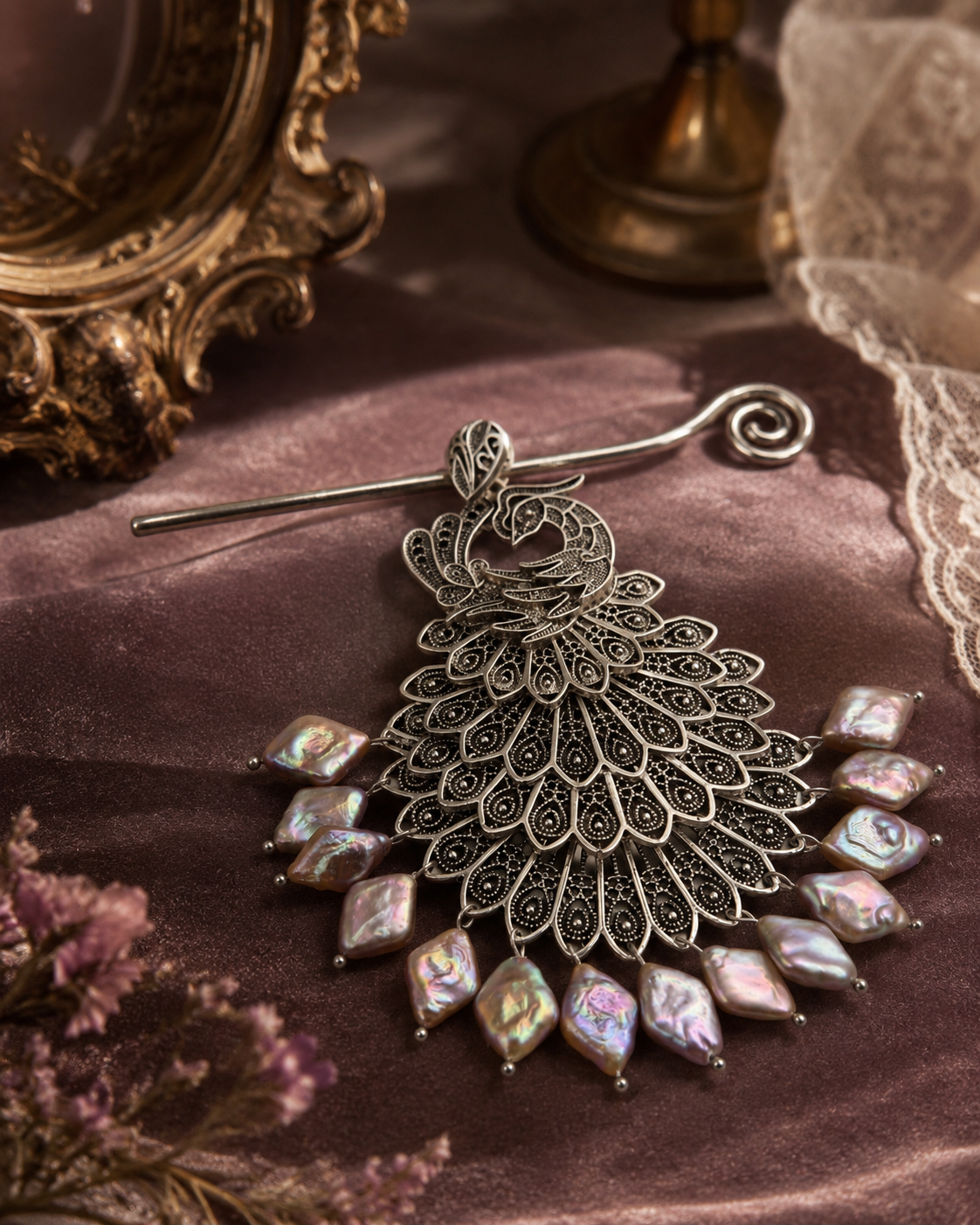 The Peacock Pearl Hair Pin