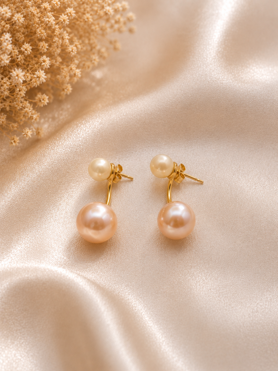 Gold Double Pearl Ear Studs - Multiple Wear