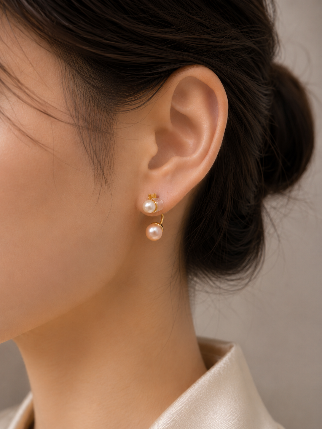 Gold Double Pearl Ear Studs - Multiple Wear