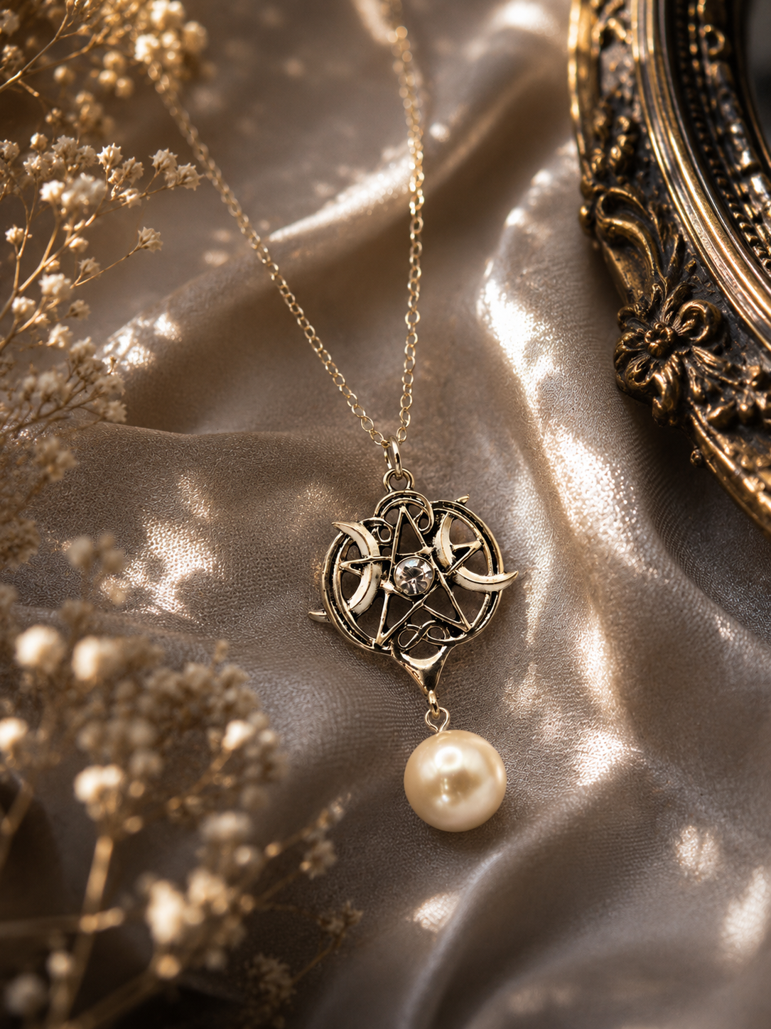 Large Edison Pearl Pentagram Pendant