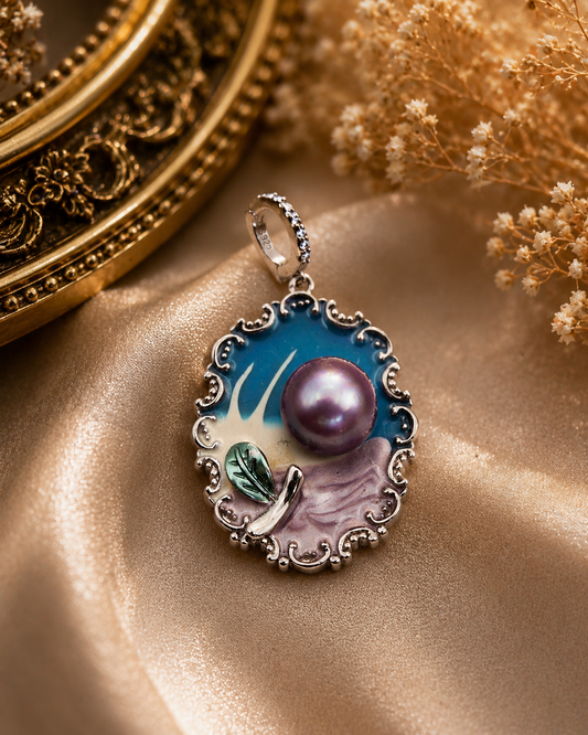 Flower Painting Design Pearl Pendant - Sterling Silver