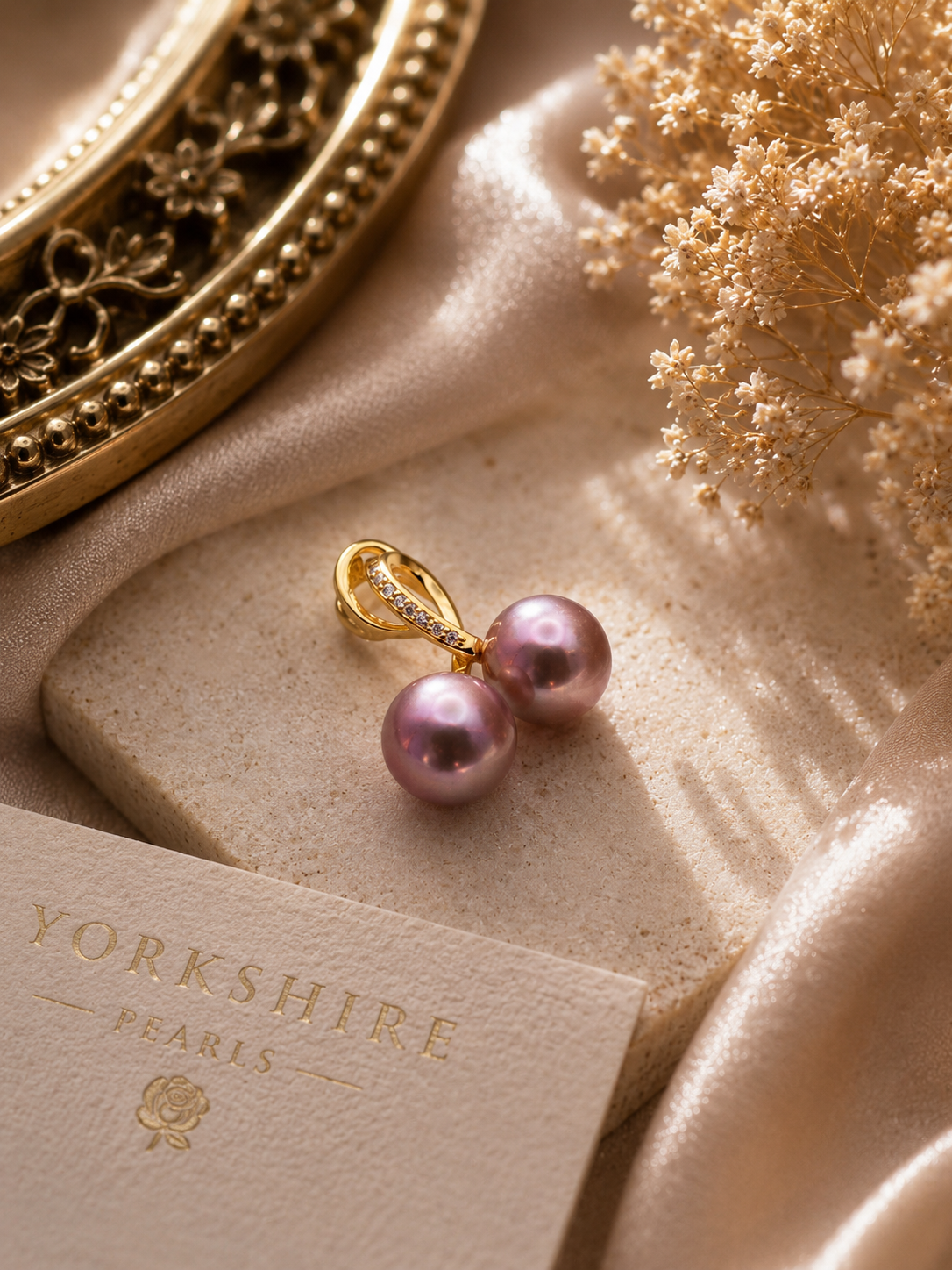 Double Edison Pearl Golden Ribbon Pendant