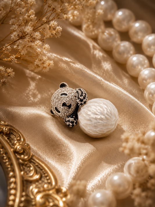 Carved Edison Pearl Panda Pendant - Sterling Silver