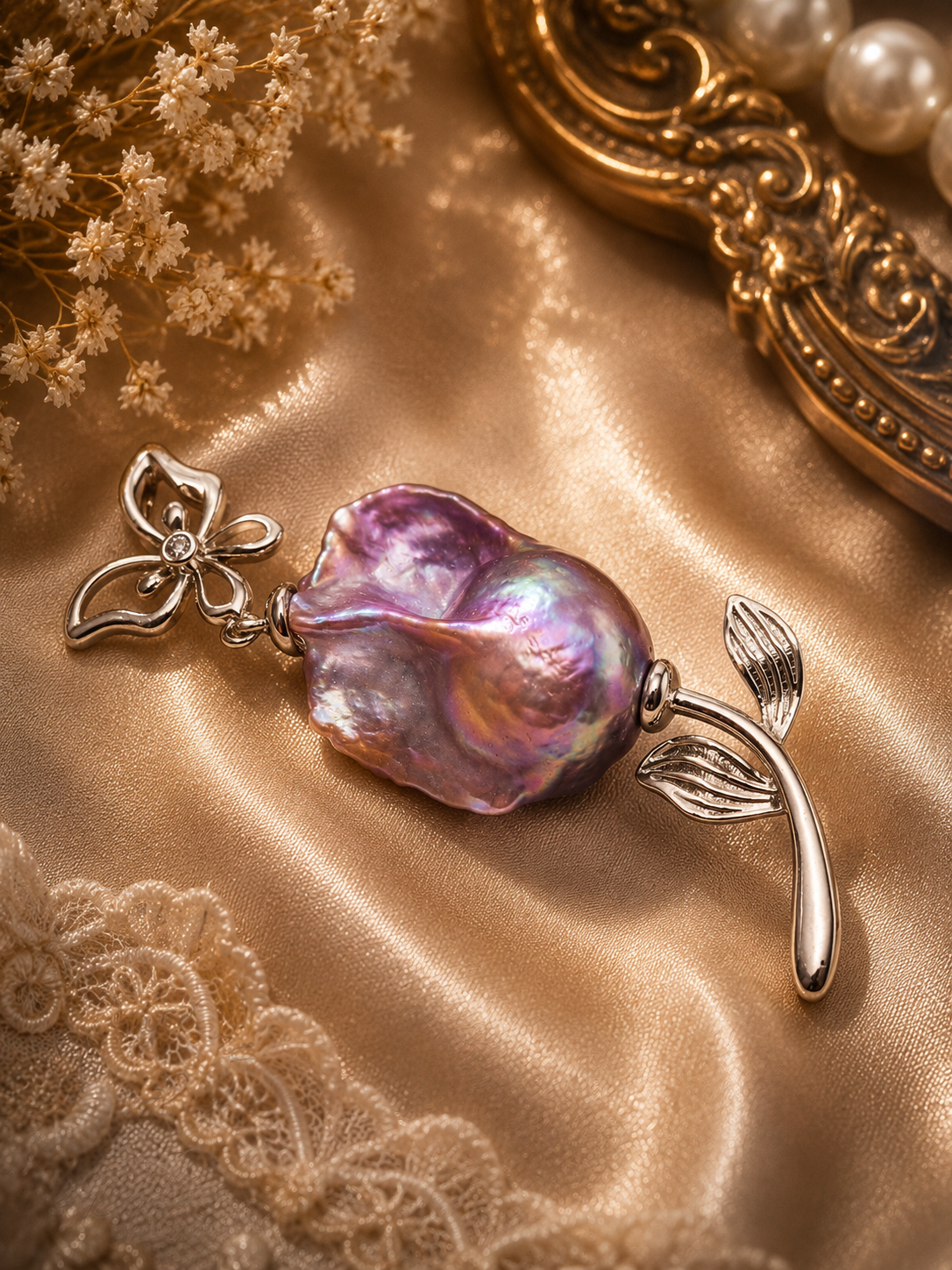 Flower and Butterfly Baroque King Pearl Pendant