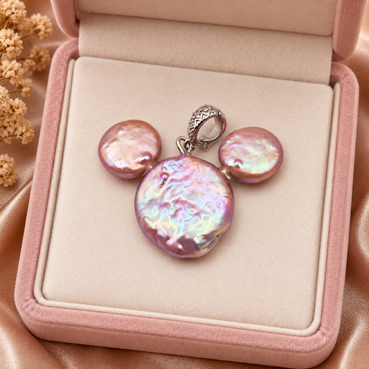 Mickey Mouse Style Genuine Button Pearl Pendant