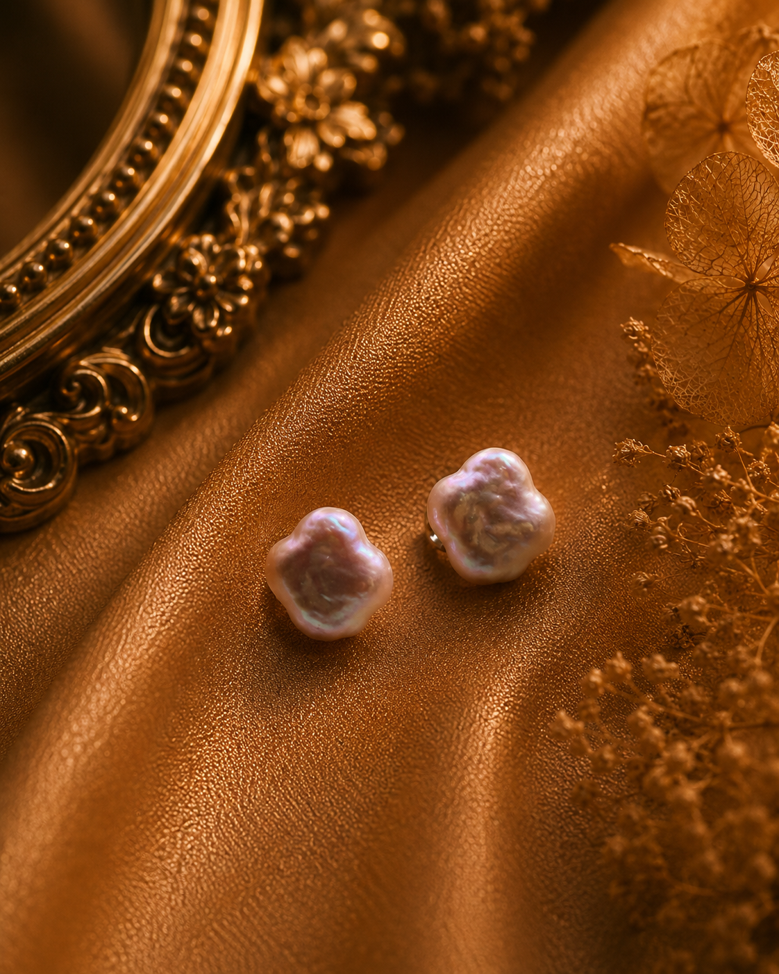 S925 Clover Pearl Stud Earrings