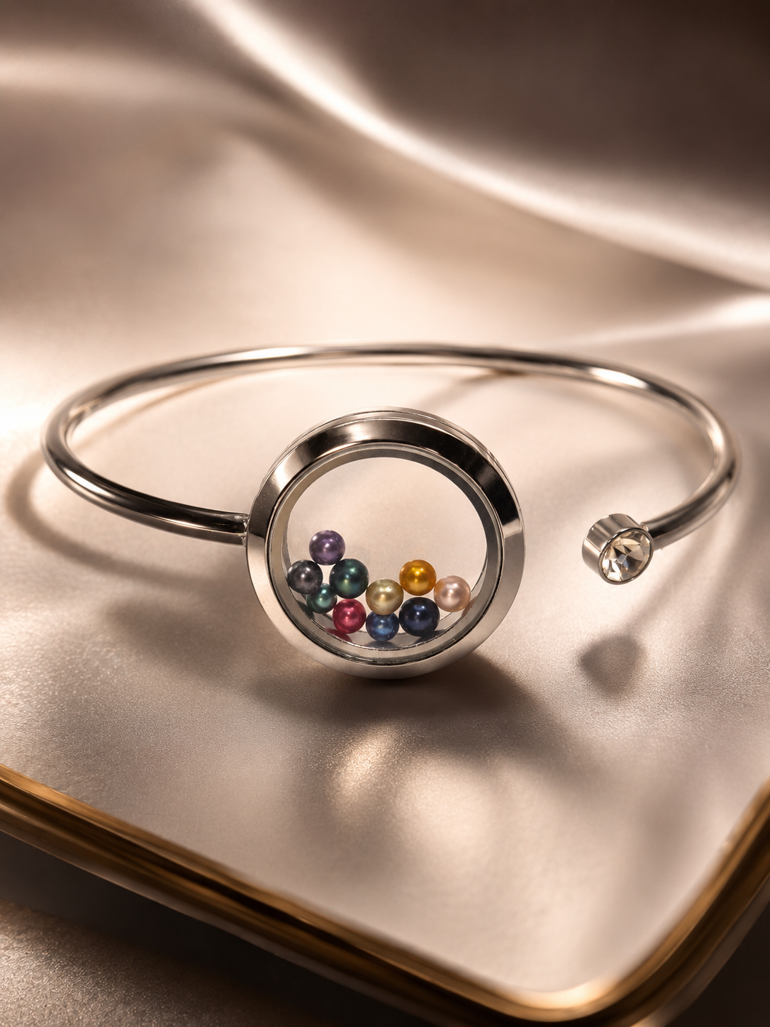 Bangle Locket with Mini Rainbow Pearls