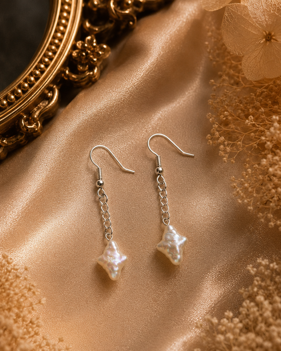 North Star Pearl Drop Sterling Silver Earrings