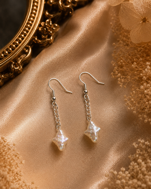 North Star Pearl Drop Sterling Silver Earrings