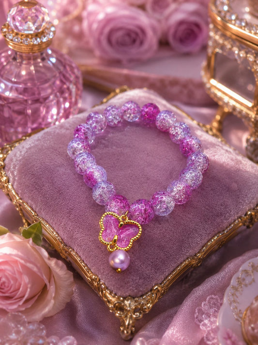 Pretty Pink Butterfly Bead & Pearl Kids Bracelet