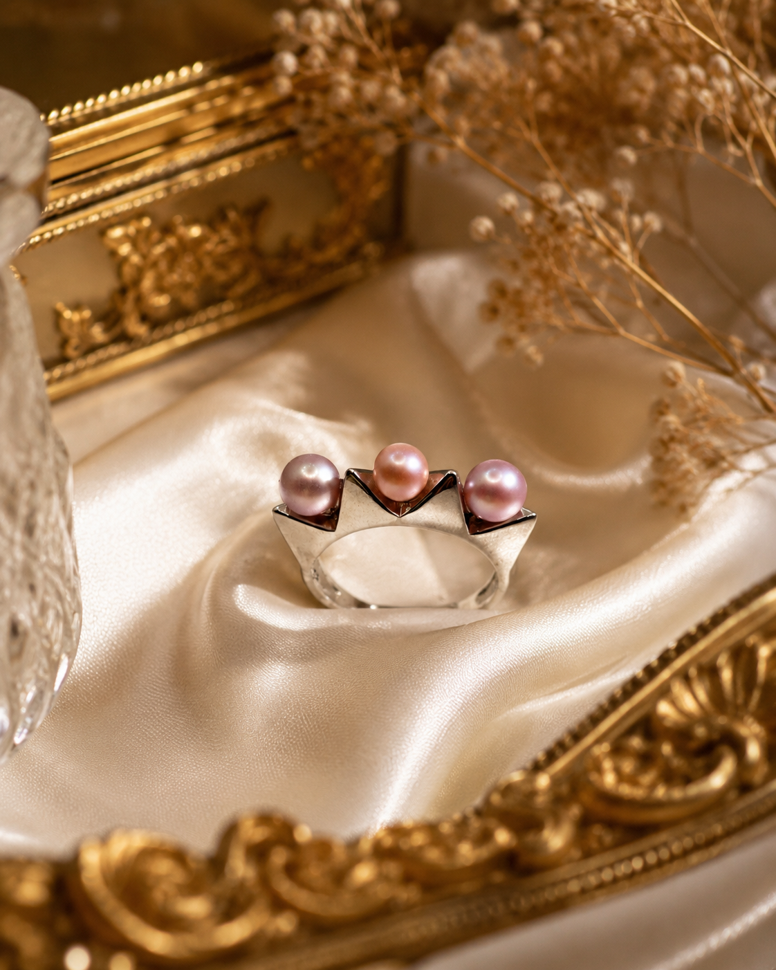 Industrial Spike Triple Pearl Ring