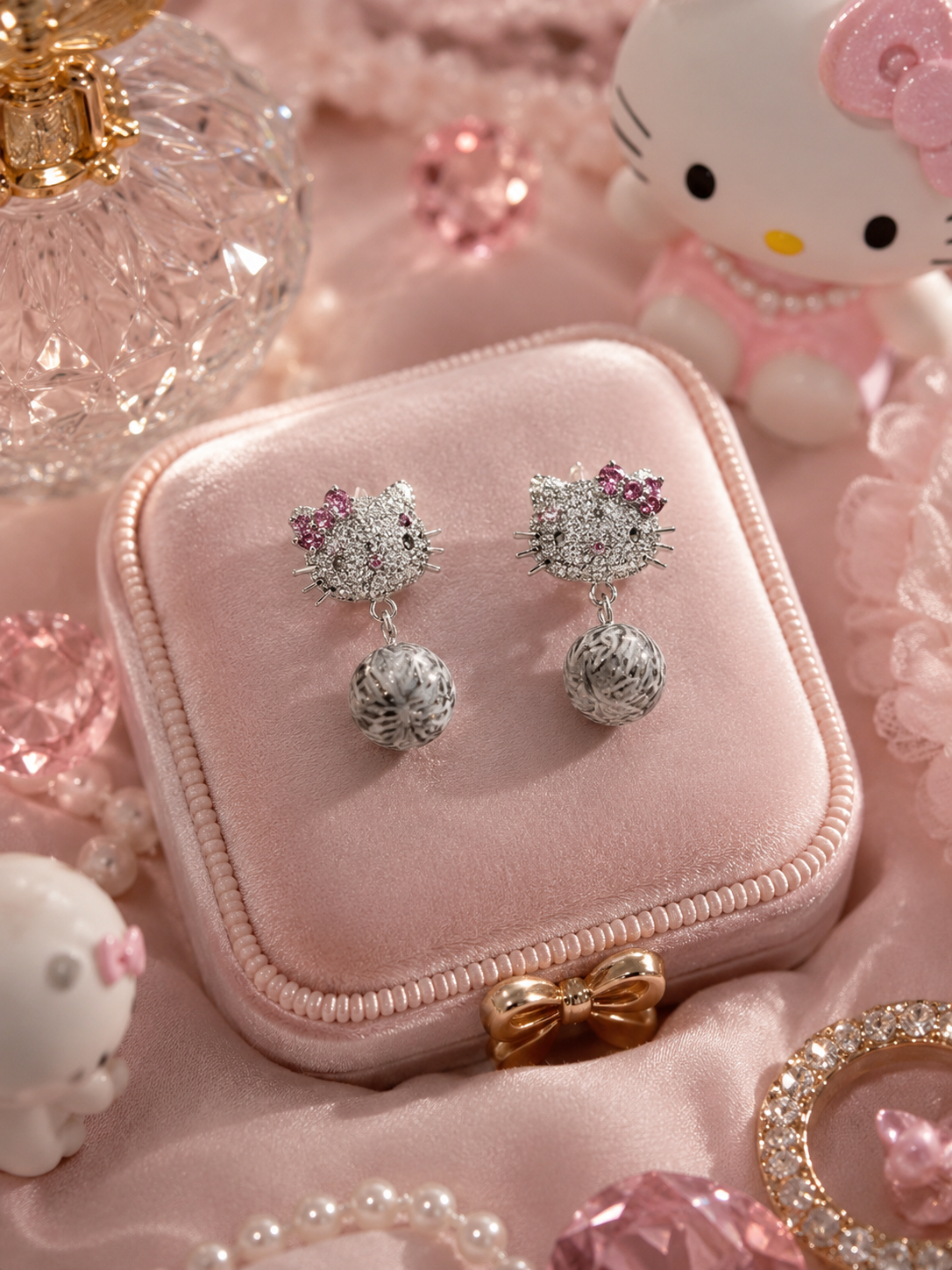 Hello Kitty Black Tahitian Stud Earrings - Sterling Silver