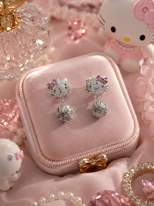Hello Kitty Black Tahitian Stud Earrings - Sterling Silver