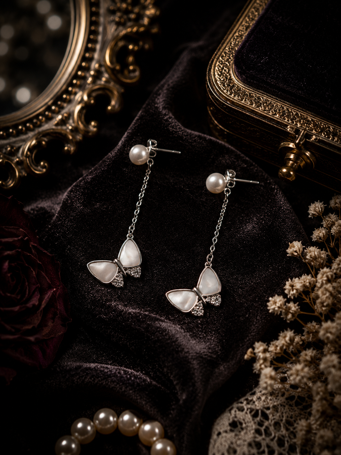 Fluttering Butterfly Earrings with Saltwater Pearls