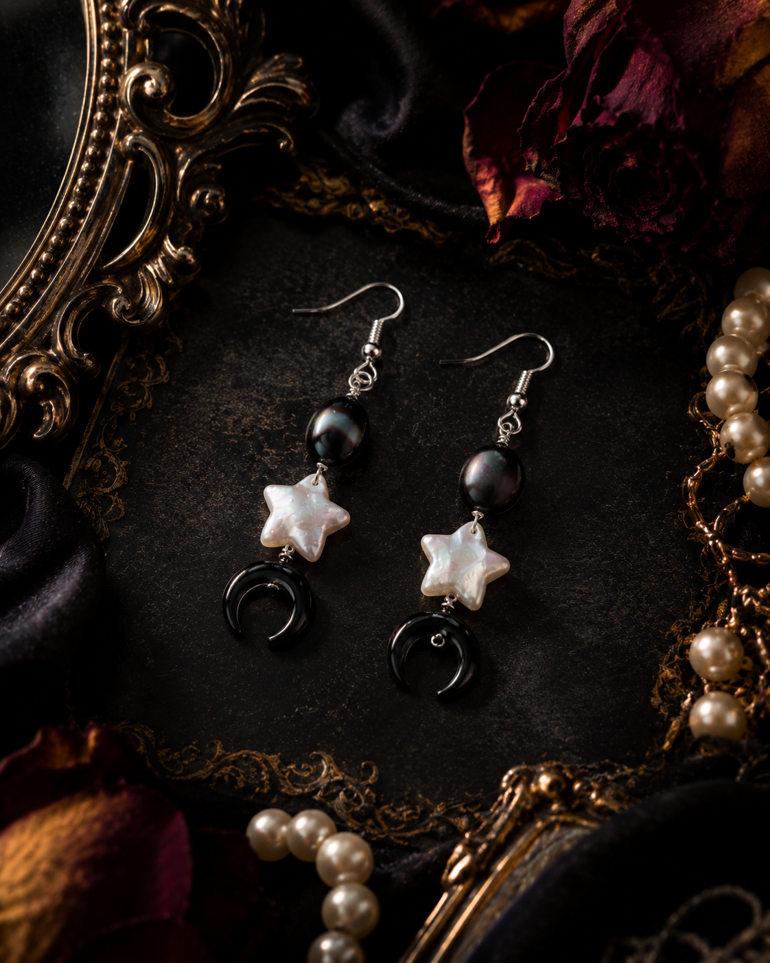Star Pearl and Moon Mother of Pearl Earrings: Celestial S925 Jewelry