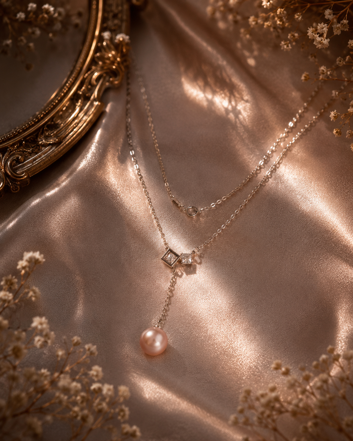 Cube Drop Edison Pearl Necklace - Sterling Silver