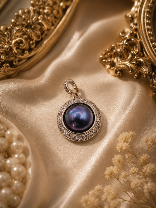 Blue Mabe Pearl Sterling Silver Pendant with Universal Clasp