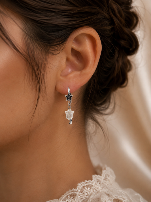 Star & Moon Pearl Hoops — Genuine Star Pearl Sterling Silver