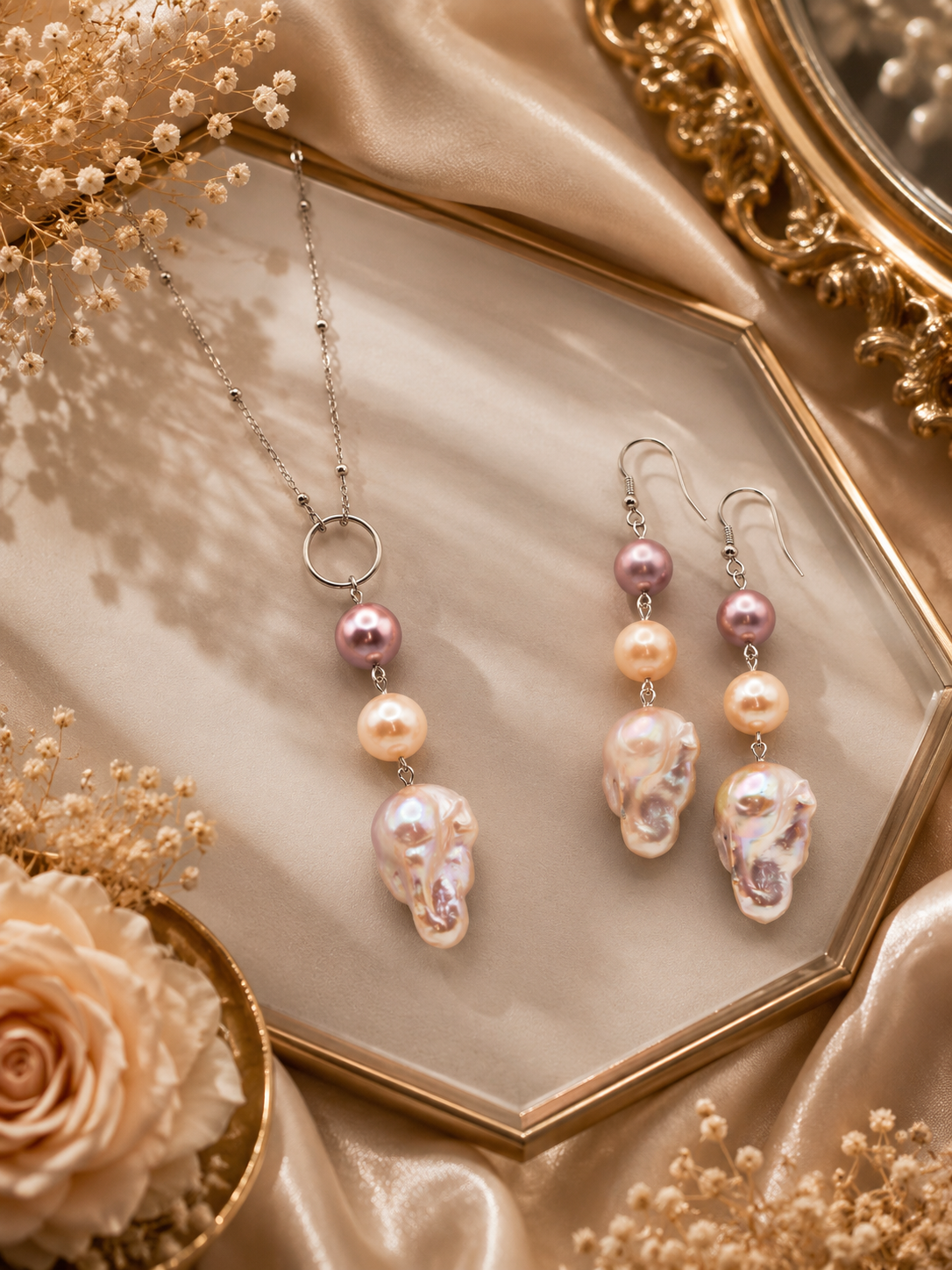 Edison And King Pearl Drop Necklace and Earring Set