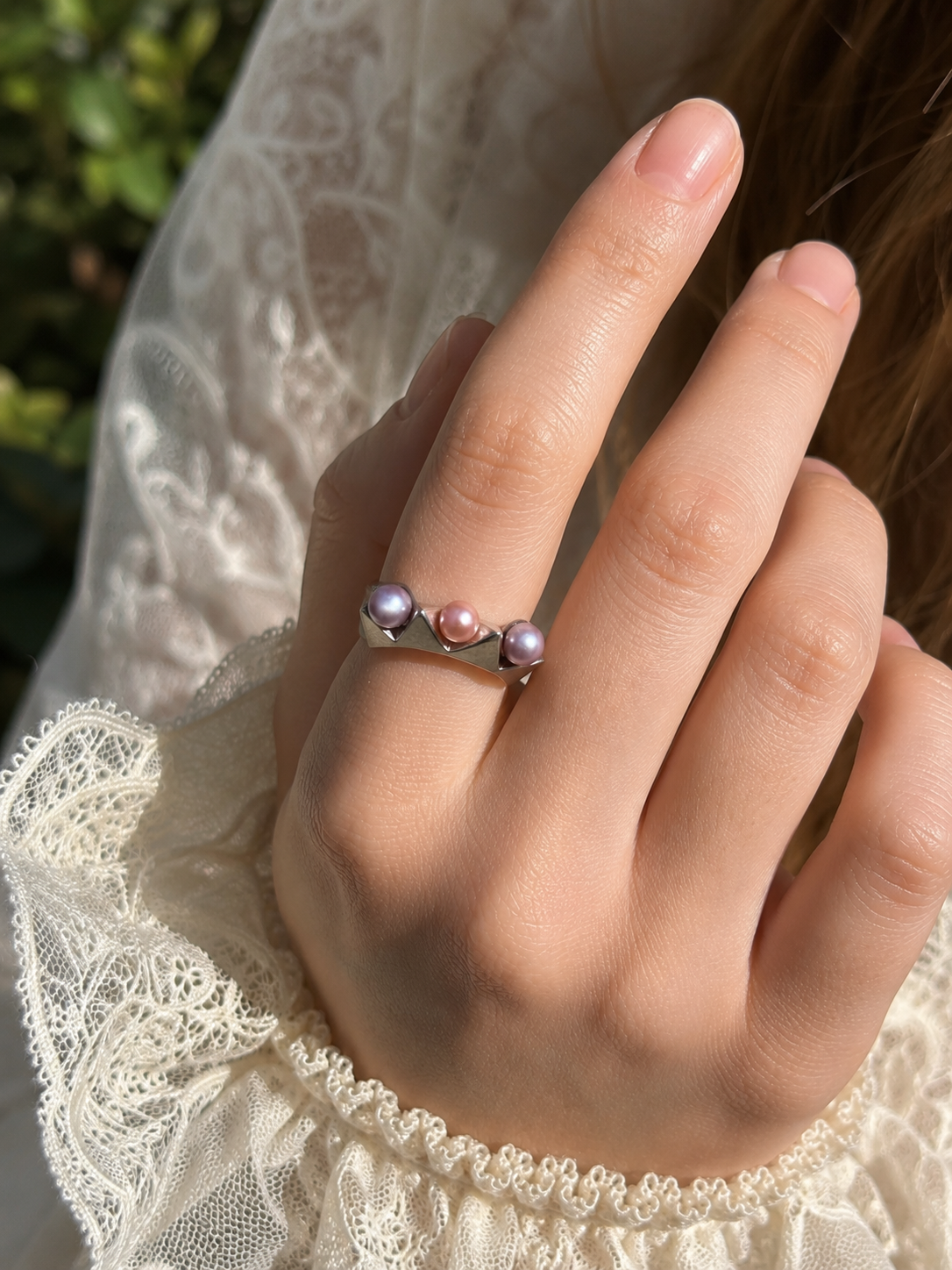 Industrial Spike Triple Pearl Ring
