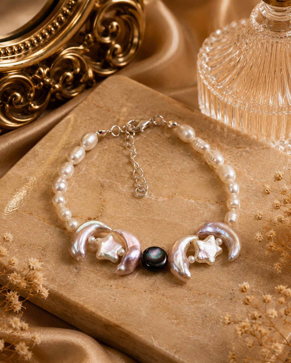 Moon and Star Pearl Bracelet